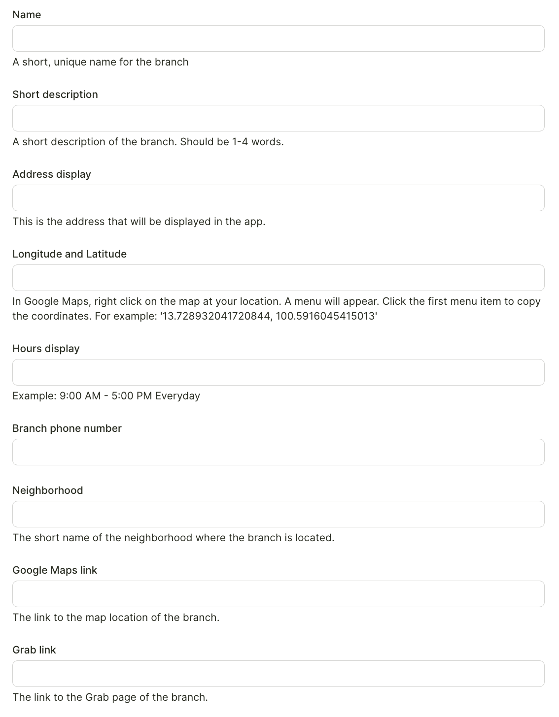 Branch Information — step 2